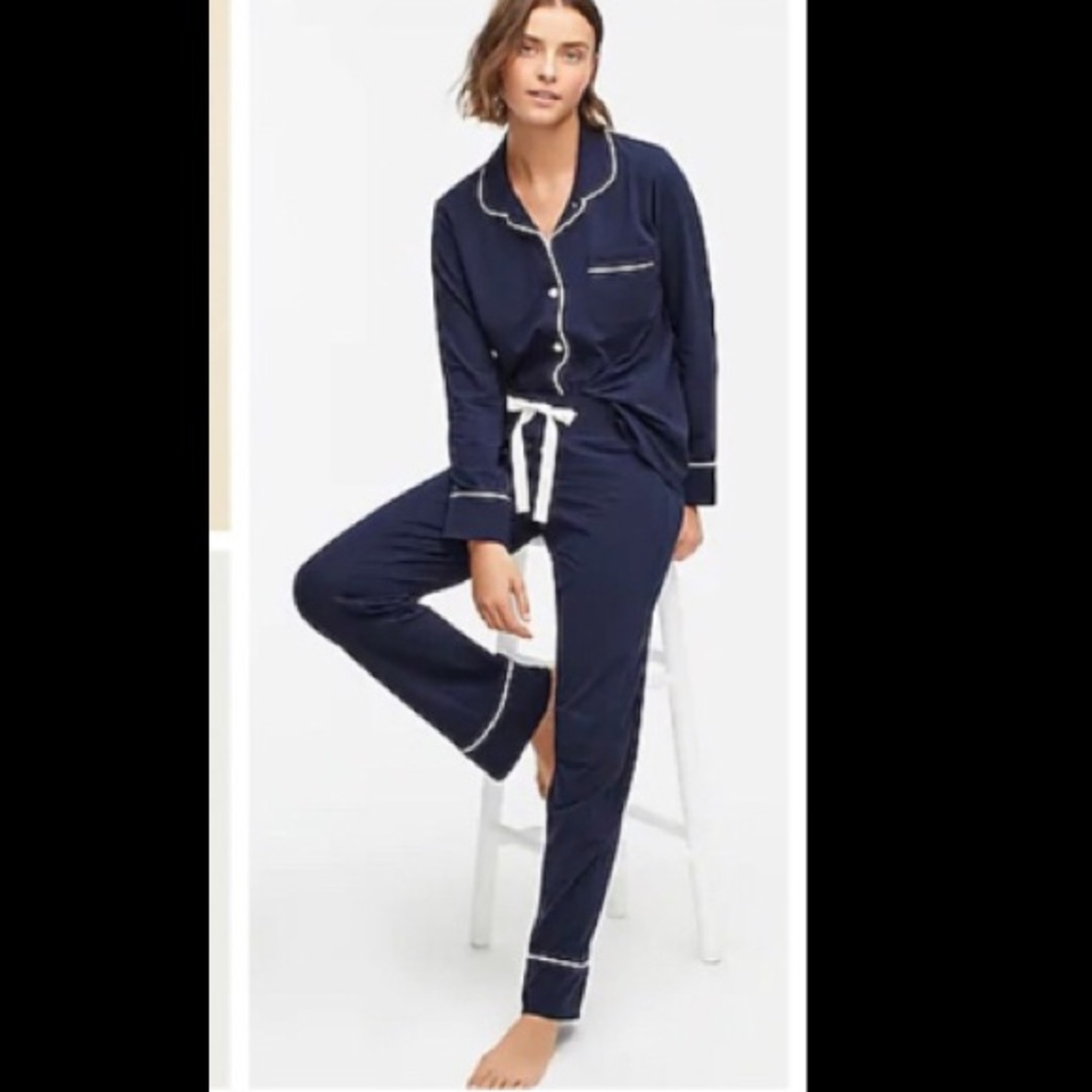 J. Crew Navy long sleeve cotton pajama Set small NEW